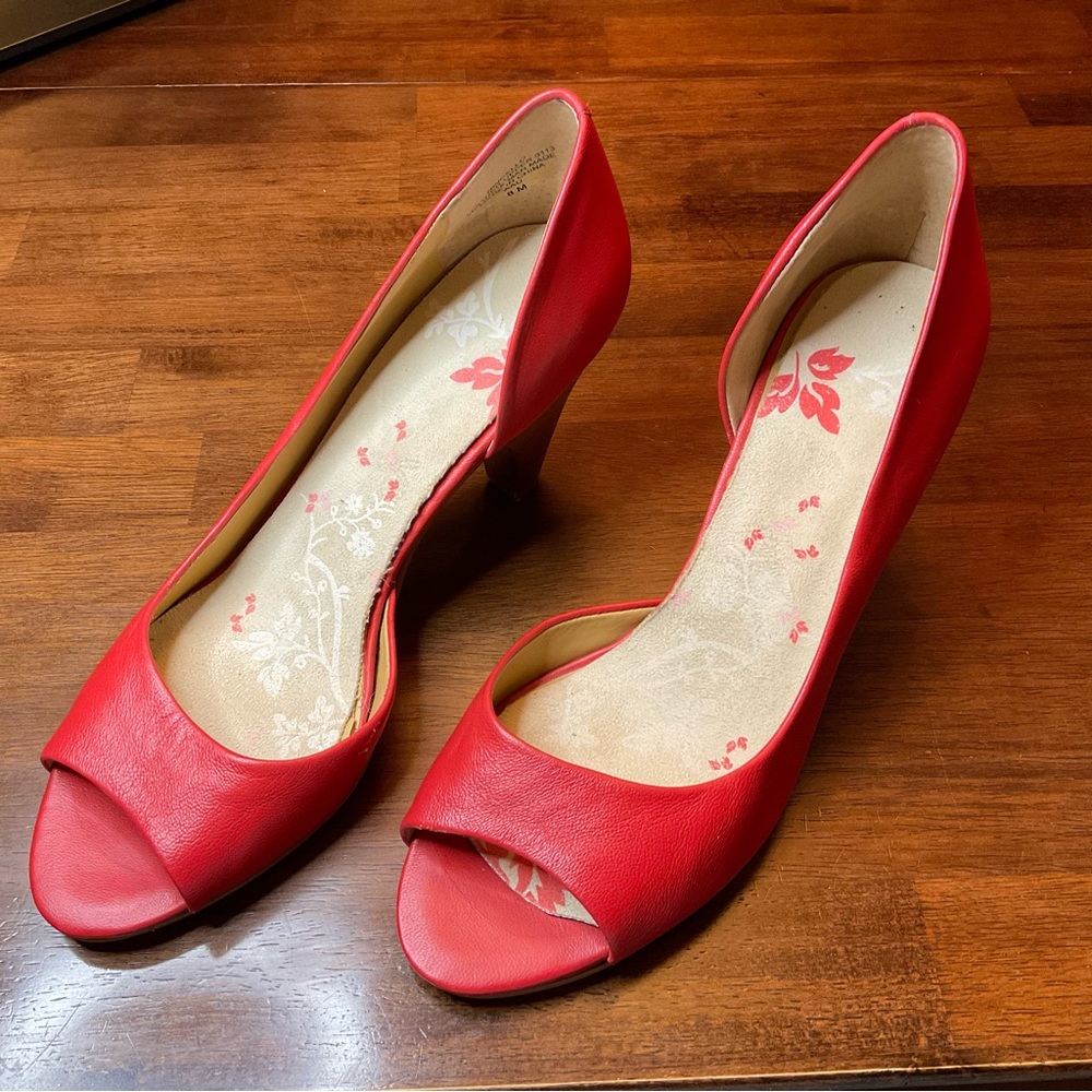 Nine West Leather Open Toe Heels Size 8